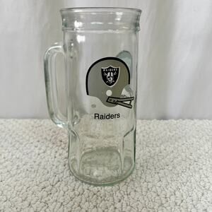 Vintage NFL Oakland / Los Angeles Raiders Glass Fisher Nut Jar Beer Mug Stein 7"